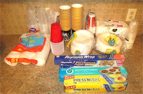 Plastic Cups, Napkins, Styrofoam Plates, Foil, Etc