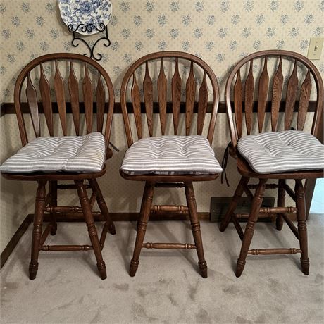 Set of 3 Wooden Swivel Barstools