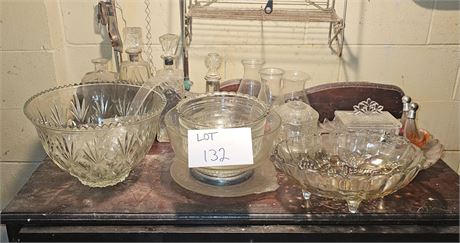 Mixed Glass Lot- Anchor Hocking, Arlington Punch Bowl Set, Crystal Lidded Candy