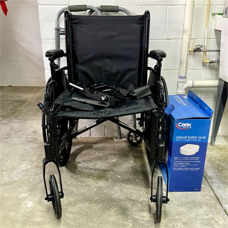 Pro Basics 18" Wheelchair, Walker w/ Wheels & New Raised Toilet Seat