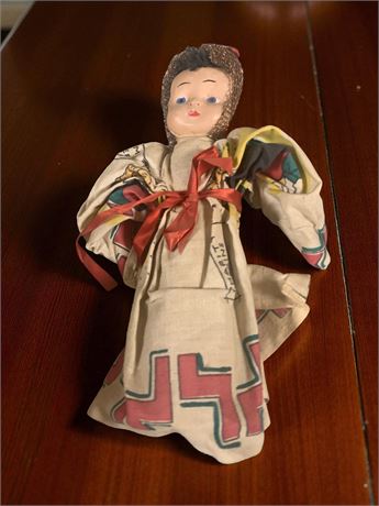 Vintage Asian Fabric Doll With Celluloid Face