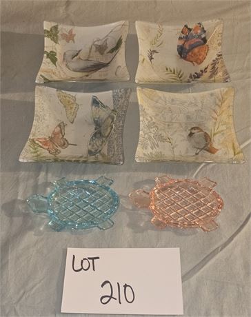 Glass Butterfly Ashtrays Set Of 4 & Vintage Glass Turtle Ashtrays