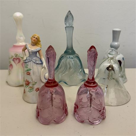 Lot of 7 Collectible Bells w/ Fenton Art Glass, Porcelain & More