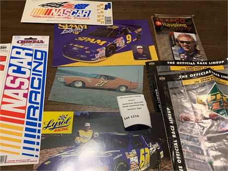 Vintage NASCAR Memorabilia Spam, Lysol, Texaco Racing Photos, Decals & More