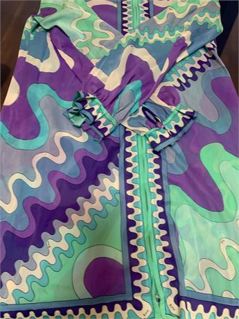 Emilio Pucci Green/Purple Zip Up Mini Dress Psychedelic Zig Zag Design Sz M