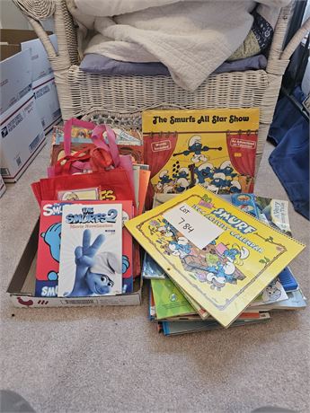 Large Lot of Mixed Smurf Books, Coloring Books, Calendar, Albums & More