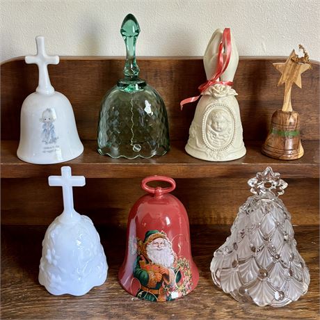 Mixed Grouping of 7 Holiday Themed Bells - Fenton, Porcelain & More