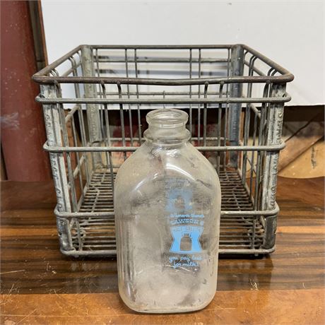 Vintage Sealtest Wire Dairy Crate and Lawson's Milk Bottle