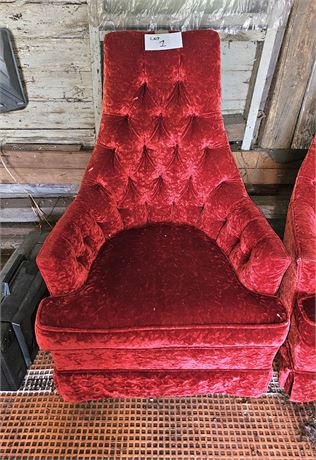 Vintage MCM Red Crush Velvet High Back Armchairs