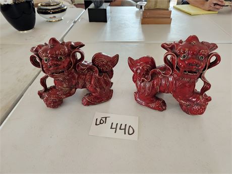Red Glaze Clay Foo Dog Figurines