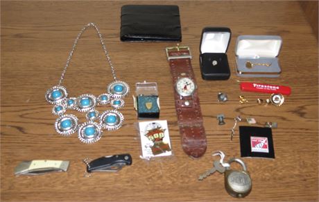 Assorted Jewelry, Knives, Mickey Mouse Watch, etc