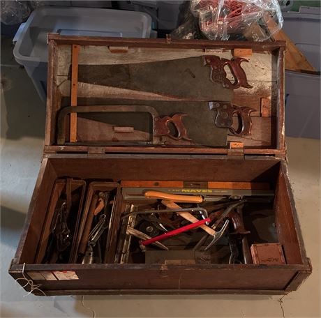 Antique Tool Chest Full of Old & Antique Tools (Very Heavy)