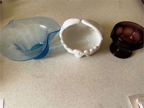 Milk Glass, Blue Glass and Purple Glass