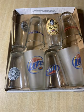 Pilsner Beer Glasses - Miller Lite, Coors Brewing Company, Budweiser Set of 8