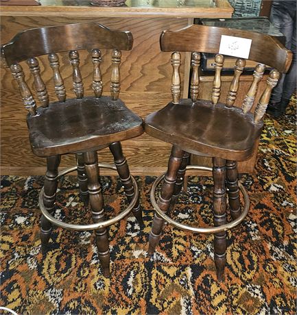 Heavy Wood Vintage Swivel Bar Chairs