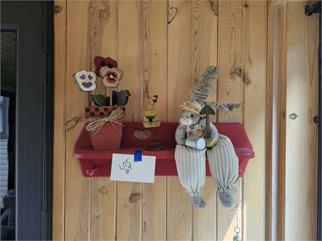 Red Painted Shelf & Decor Shelf