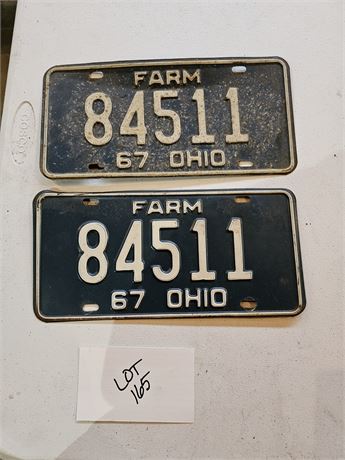 Vintage 1967 Ohio Farm License Plate Set