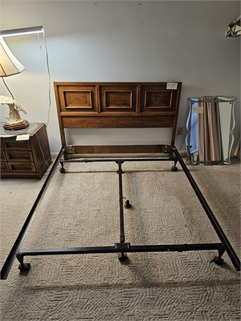 Queen Size Bed Frame with Wood Headboard