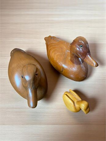 Hand-Carved Wood Duck Figurines: Lot of Three (Vintage)