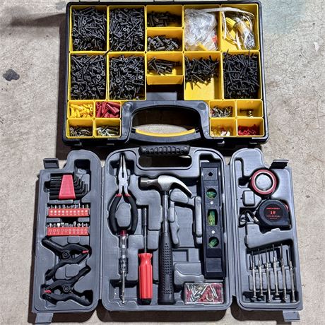 Portable Toolset and Filled Parts Storage Organizer