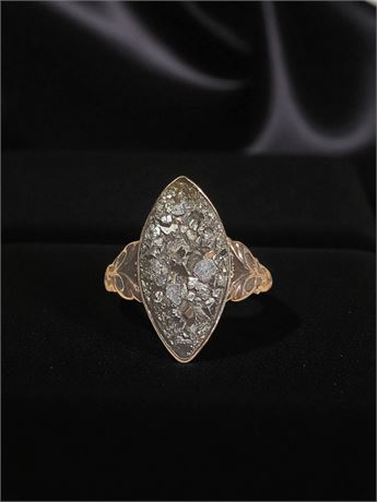 18K Gold Pyrite Druzy Marquis Ring Size 7.5