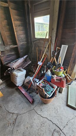 Garage Corner Cleanout: Yard & Garden Tools, Saws, Tomato Cages, Chemicals, & Mo