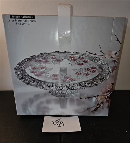 Venezia Large Footed Fine Crystal Cake Platter New In Box