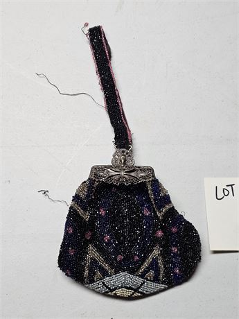 Antique Victorian Beaded Ladies Purse with Satin Calling Card Holder