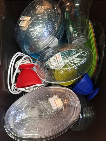 Plastic Partyware/Dessertware Lot - Cups, Bowls, Serving Trays & More