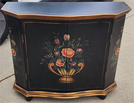 Hand Painted Black Console Cabinet w/2 Doors