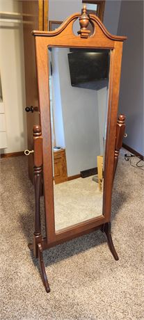 Elegant Cherry Wood Stand Alone Floor Mirror