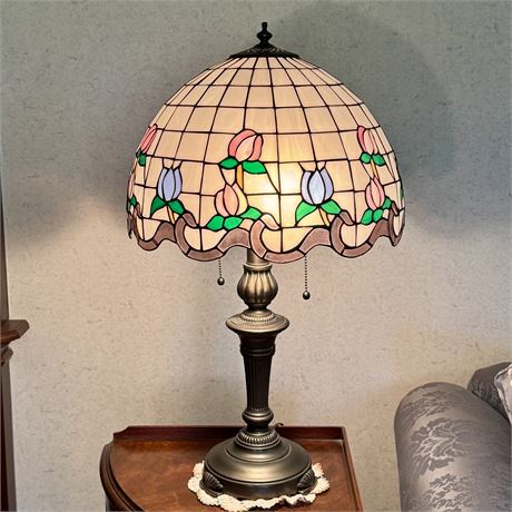 Meyda Tiffany Stained Glass Bronze Cast Base Table Lamp