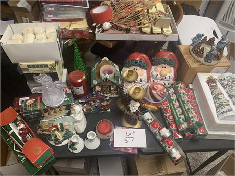 Holiday Candleholder & Candle Lot - Snowmen, Santa Claus & More