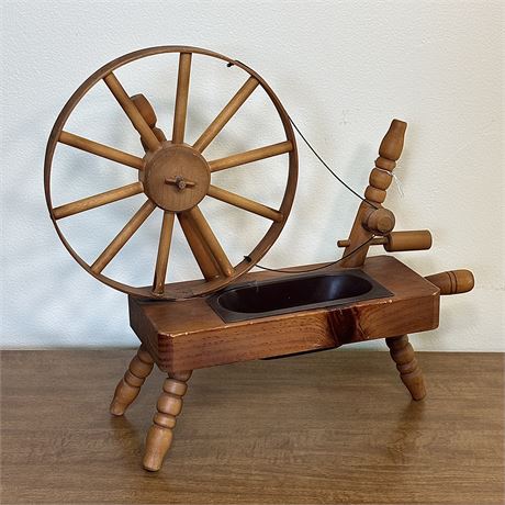 Vintage American Craft Folk Art Wood Spinning Wheel Planter or Tabletop Decor