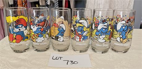 Vintage 1983 Mixed Peyo Smurf Drinking Glasses