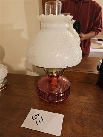 Ruby Flash Hobnail Shade Oil Lamp