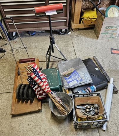 Misc Lot- Roller, Plastic Drain, Creeper & Much More
