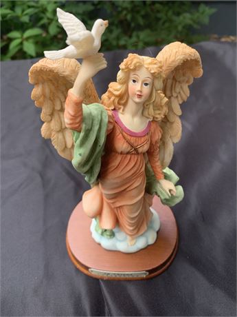 Porcelain Blond Peace Angel Figurine Holding White Dove