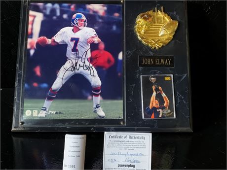 Framed John Elway Denver Broncos Photo & Trading Card Plaque W/COA