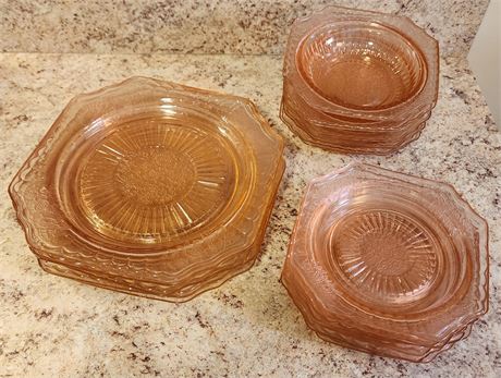 Indiana Glass Pink~Set of 5 Plates, Bowls & Dessert Plates