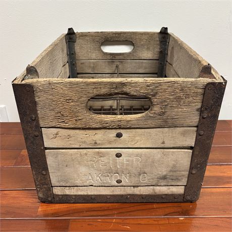 Reiter Dairy, AKRON, O. Rustic Wood and Metal Milk Crate