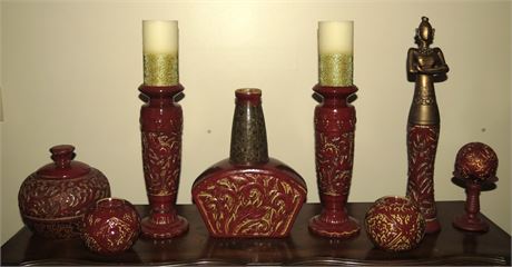 Bombay "Chinese Inspired" Decorative Vase, Candle Holders, Etc