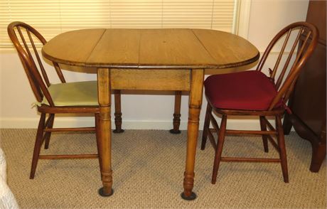 Wood Table, 2 Chairs