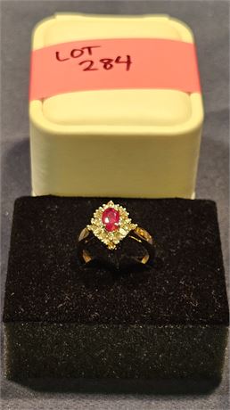 14k Ruby & CZ Cocktail Ring Sz 7 2.4 dwt