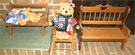 Doll Size Benches, Rocking Chair, Bears