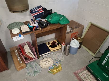 Mixed Cleanout Lot:Small Sewing Table/Office Supplies/Thermos's/Garden Stones