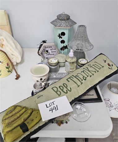 Shades of Blue/Green Bumble Bee Theme Decor - Bird House, Lamp, Candle, Boyds