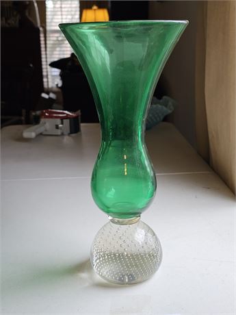 Erickson Large Controlled Bubbled Green Paperweight Vase