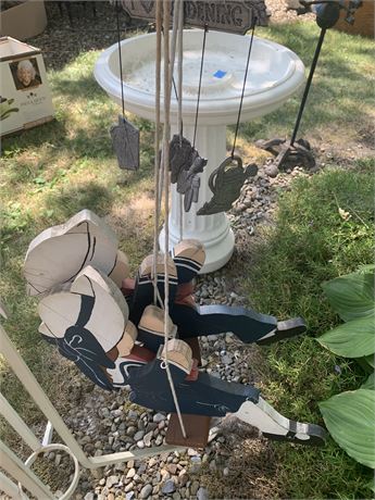 I Love Gardening Windchime and Boy and Girl on Swing Lawn Art Lot