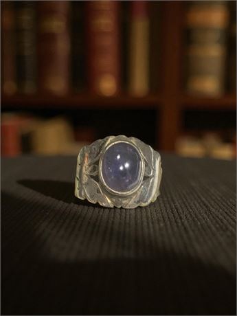 Vintage 925 Sterling Silver Iolite Sunstone Cuff Ring Size 5.5